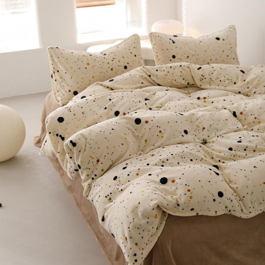 Duvet Piel de Durazno Estampado Manchas Pintura + Sábana Plana