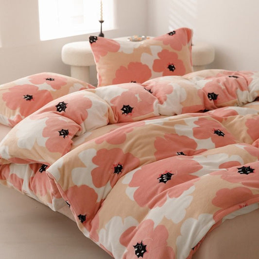 Duvet Piel de Durazno Estampado Flores Rosadas + Sábana Plana