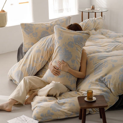 Duvet Piel de Durazno Estampado Flores Vintage Azules + Sábana Plana