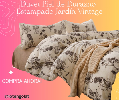 Duvet Piel de Durazno Estampado Jardín Vintage + Sábana Plana