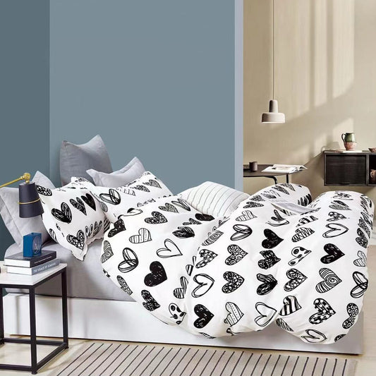 Duvet Microfibra Print Corazones Negros + Sábana Plana